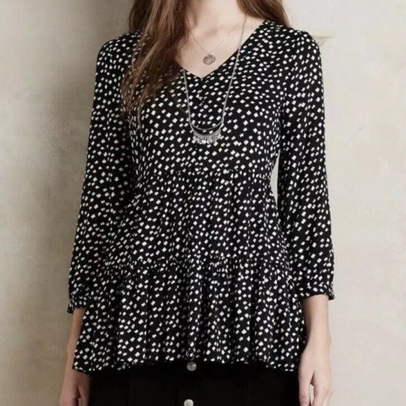 Maeve Ruffle Peplum Top XXS Black 3/4 sleeves - Picture 1 of 6